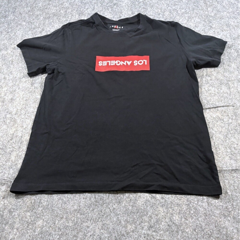 Air Jordan Shirt Mens Black Jump Man Los Angeles Logo Basketball Athletic Sz L - Picture 1 of 10